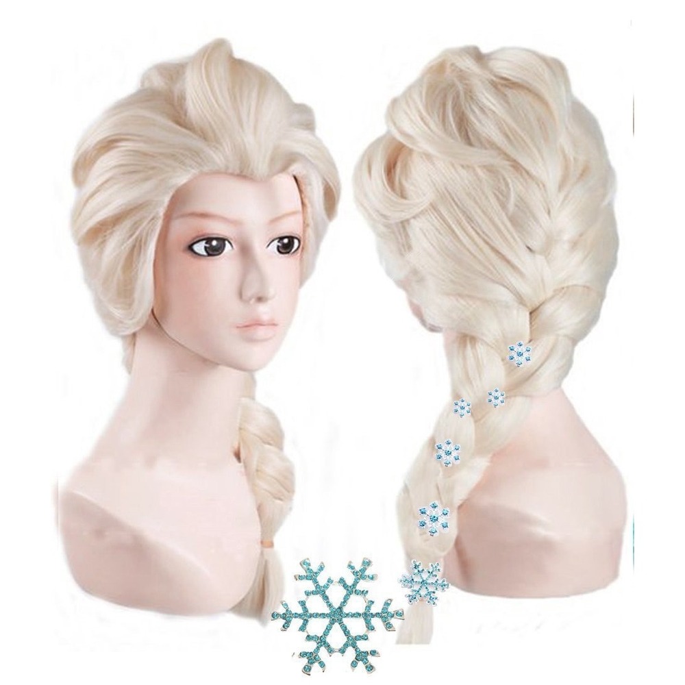 NWT Blonde Princess Ponytail Wig Ice Queen Cosplay Snowflake Clips Set